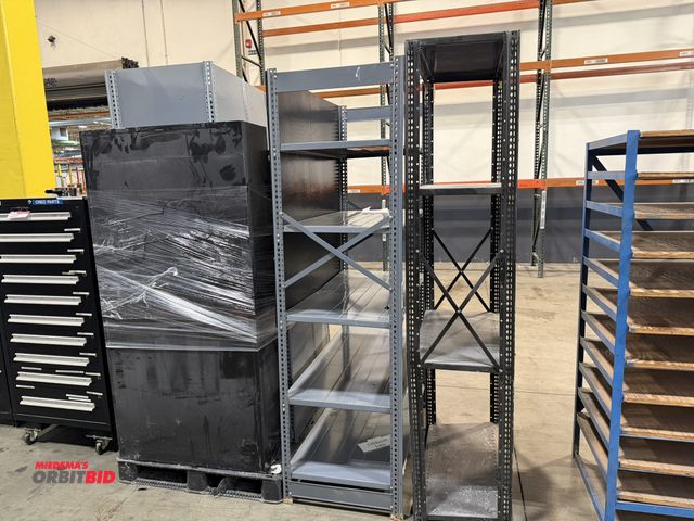Lot 1-5503 - Lot including (1) 36" width x 87" height x 18" depth steel shelving unit with 2 adjustable height sh...