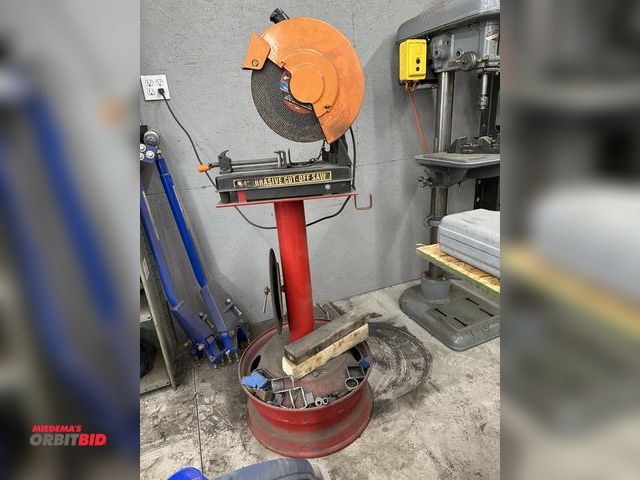 Lot 1-539 - (1) Chicago Electric 14" cut off saw mounted to pedestal stand, chop saw is 43.5" tall, 120V, in wor...