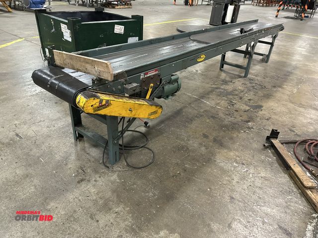 Lot 1-14377 - (1) Hytrol model TR, approx. 16' length x 19" width belt over roller conveyor, SN 284246, with adjus...
