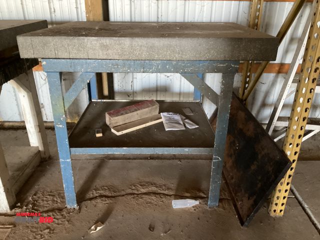 Lot 1-12025 - 48“ x 4“ x 36“ granite surface plate with a 38“ width x 37“ height x 34“ depth steel base with lower...
