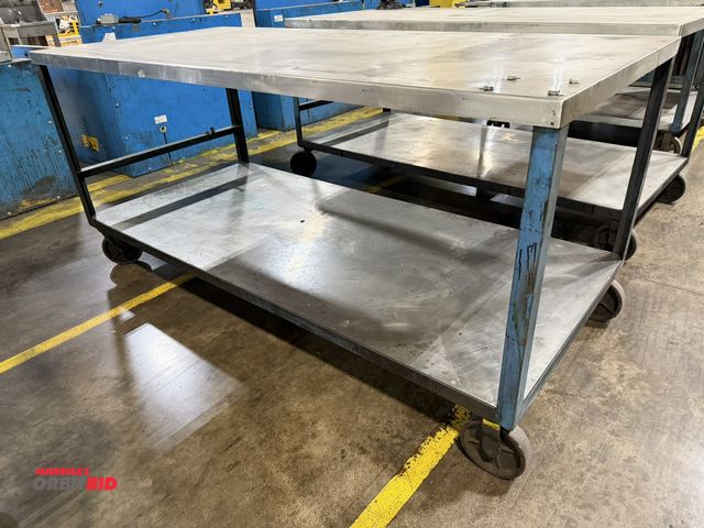 Lot 1-5207 - (1) 92" length x 43" height x 42.5" depth heavy duty steel cart with 8" diameter casters, swivel on ...