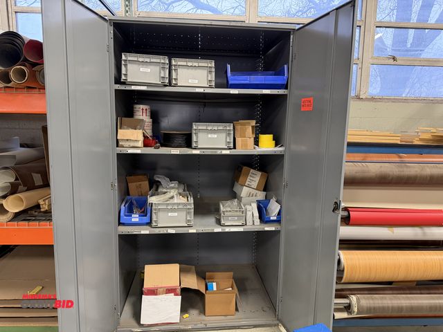 Lot 1-17331 - (1) 48" width x 87" height x 37" depth, steel 2-door cabinet with 3 adjustable shelves and contents,...