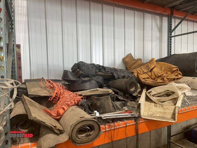 Lot 1-18791 - Lot of assorted tar paper, concrete board, plastic rolls, various tarps, concrete blanket, silt fenc...
