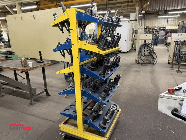 Lot 1-967 - (1) 28" width x 67-1/2" height x 27" depth rolling tool holder cart with 10-tool capacity adjustable...