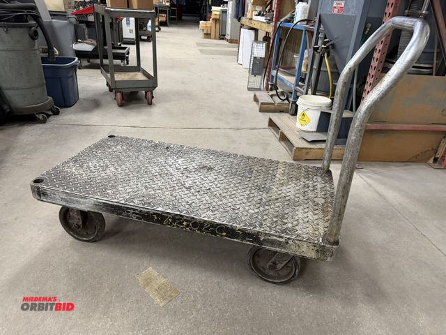 Lot 1-1973 - (1) 48" length x 12" height x 24" depth tread plate steel shop cart with 27.5" tall handle on one en...
