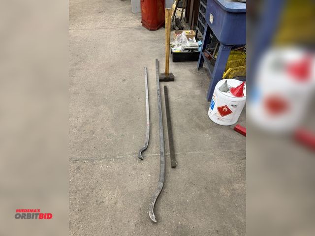 Lot 1-15218 - (1) 8 lb. sledgehammer, (1) 10 lb. sledgehammer, and (1) approx. 58" long metal pry bar, and (1) app...