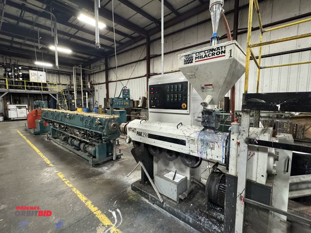 Lot 1-2514 - (1) 2012 Milacron, model PAK250, extrusion line, 2.5" extruder with hopper loader, CDS, model CVSS14...