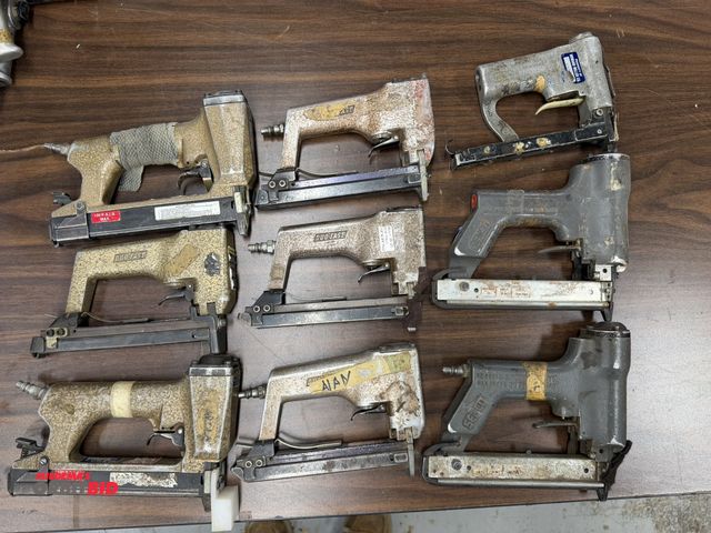 Lot 1-16870 - Lot of assorted pneumatic staplers, nail guns, various brands.