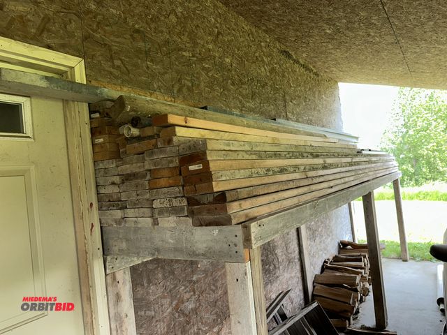 Lot 1-17844 - Lot of assorted lumber (most are 16' ~ 2 x 8 and 2 x 6), used form concrete forms, (2) 4' wood ladde...