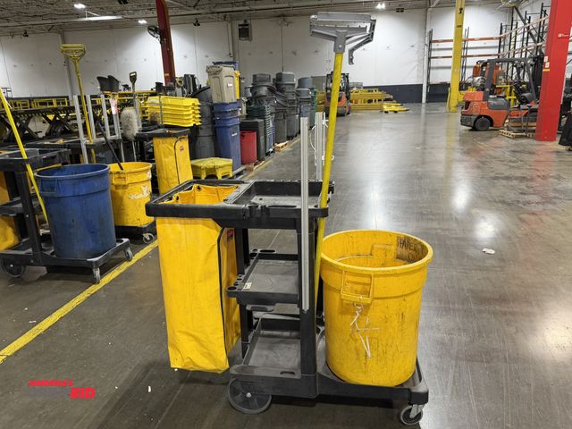 Lot 1-5370 - (1) Rubbermaid janitor cart with dust pan, and mop handle.