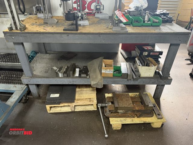 Lot 1-12367 - (1) 72" width x 37" height x 27" depth wood work bench with a Precision Tooling tool holder tighteni...