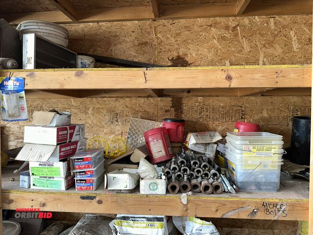 Lot 1-14191 - Entire content of shelf shown in photo, includes various screw lock collars, threaded rod, EMI ancho...