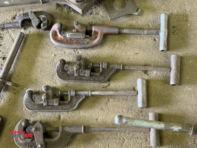 Lot 1-18156 - Large lot of assorted pipe threading and cutting tools, including dies, pipe cutters, (1) reamer, va...