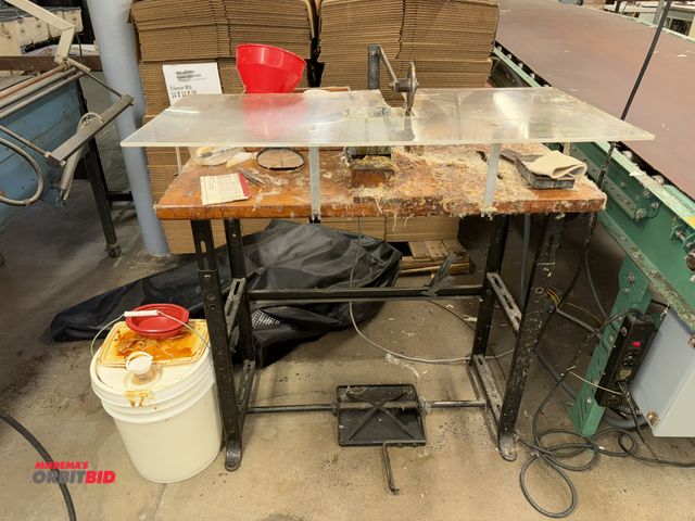 Lot 1-4849 - (1) custom made adhesive applicator with 115V motor, 7.5 RPM, mounted on table, 36" wide x 21" deep ...