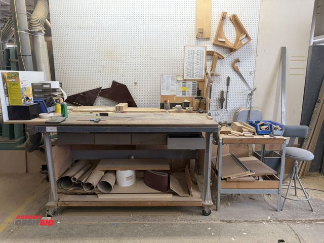 Lot 1-16200 - (1) 72" width x 40" height x 27" depth steel work bench on casters with 4 custom built drawers and l...