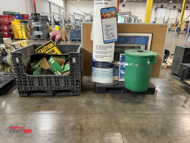 Lot 1-5575 - Lot including (1) 47" x 34" x 38.5" resin tote with fold down doors (missing 1 door), full of assort...