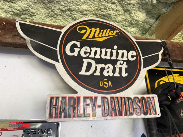 Lot 1-8183 - (1) approx. 32" x 20" "Miller/Harley Davidson" tin sign.