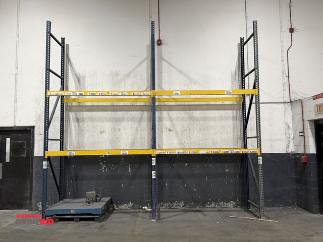 Lot 1-5105 - Set of Teardrop style pallet racking, includes (3) 42" deep x 14' tall uprights, and (8) 92" beams, ...
