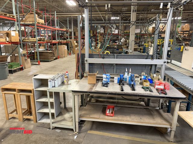 Lot 1-17519 - (1) custom manual adjustable lift table, 72" x 30" with aluminum structural steel overhead work stat...