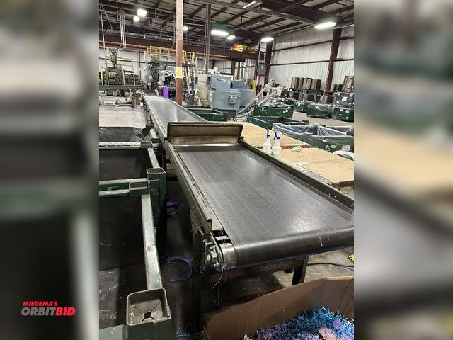 Lot 1-14358 - (1) Hytrol approx. 45' 10" length x 36" width belt over roller conveyor with adjustable height legs,...