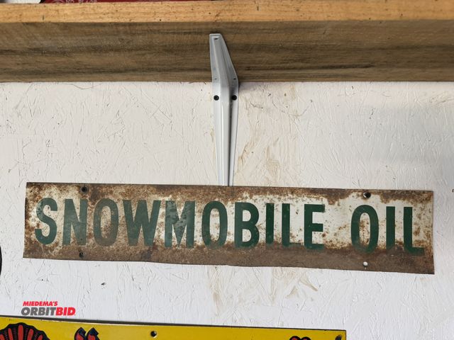 Lot 1-8197 - (1) 26" x 5" original "Snowmobile Oil" tin sign.