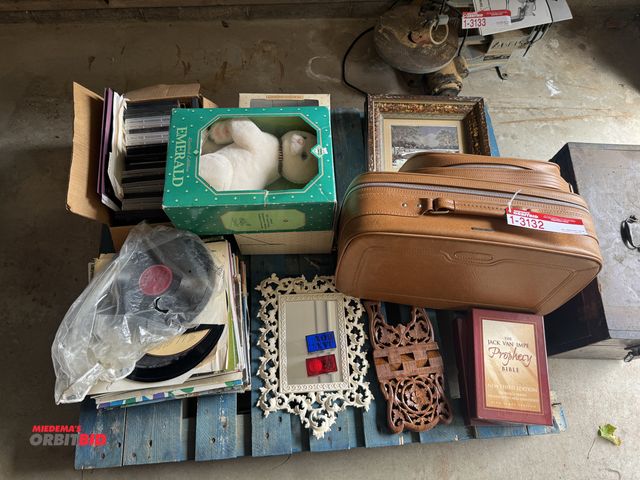 Lot 1-3132 - Lot of records (mostly albums), DVDs, limited edition stuffed animals, mirror, suit cases, and more