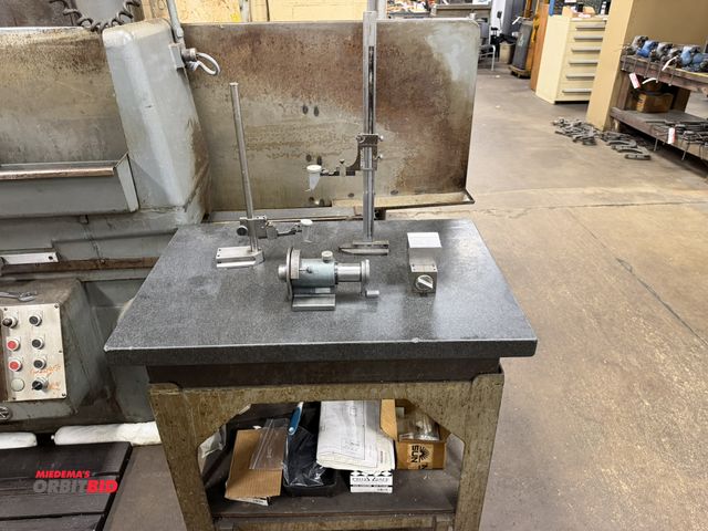 Lot 1-12492 - (1) 36" x 6" x 24" granite surface plate with a heavy duty steel 33" width x 30" height x 21" depth ...