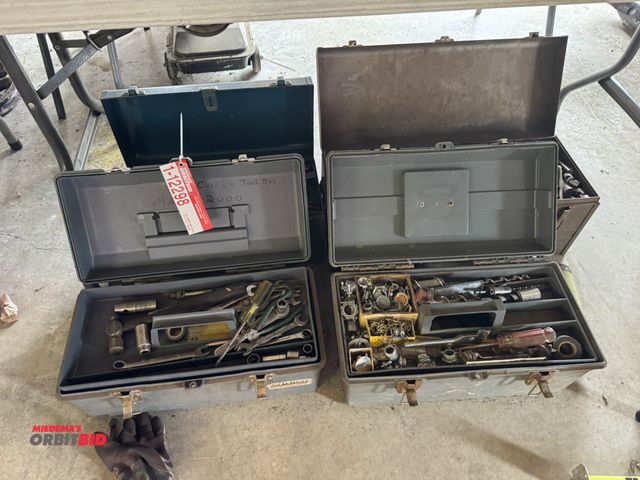 Lot 1-12298 - Lot of (4) tool boxes with assorted hand tools, includes electrical tooling, fittings, sockets, Alle...