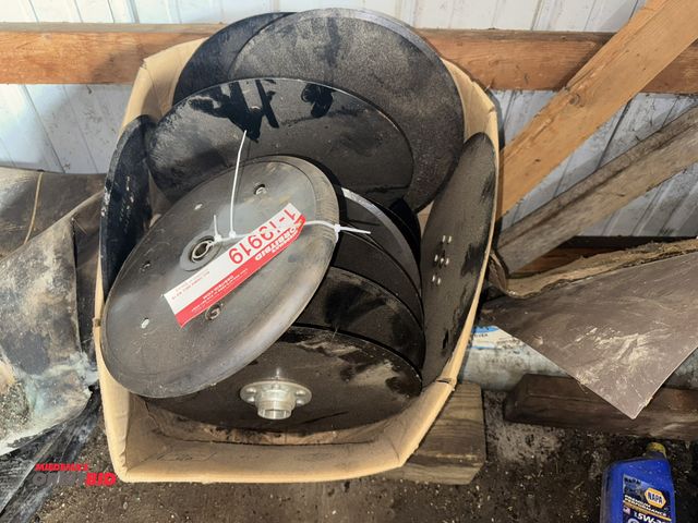 Lot 1-19919 - Lot of (16) Kinze planter seed discs, each is 15" diameter, part #D1130620156C, approx. 3/4" shaft b...