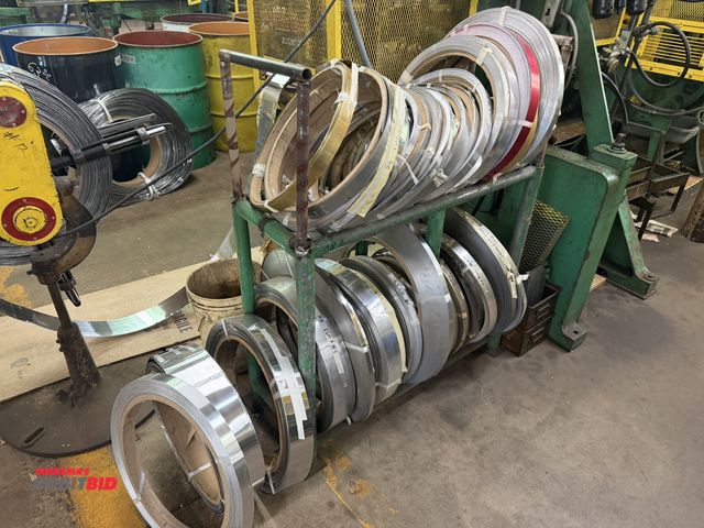 Lot 1-18625 - (1) 40" width x 50" height x 16" depth, 2-tier rack with assorted spools of various metals, most app...