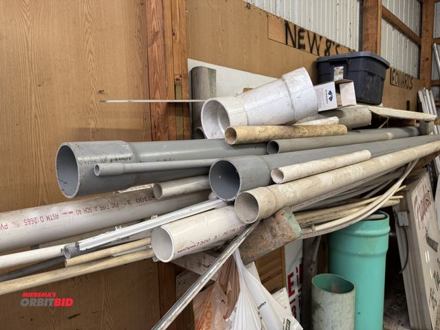 Lot 1-14215 - Large lot of assorted PVC pipe, includes 3", Type 1, Schedule 40, 4", (2) Schedule 40 Rigid PVC cond...