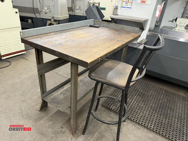 Lot 1-1704 - (1) steel shop table with butcher block style top, 48" x 30" x 1 3/4" thick top.