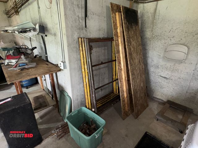 Lot 1-620 - (5) 60" x 60" scaffolding uprights, includes pins, (4) casters, cross braces, and custom built plywo...