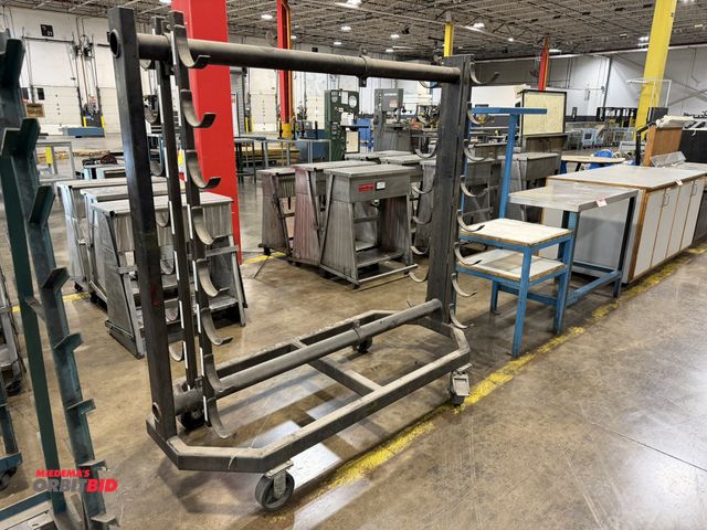 Lot 1-5143 - (1) 70" length x 70" height x 29.5" depth heavy duty steel, custom fabricated PVC tubing cart with a...