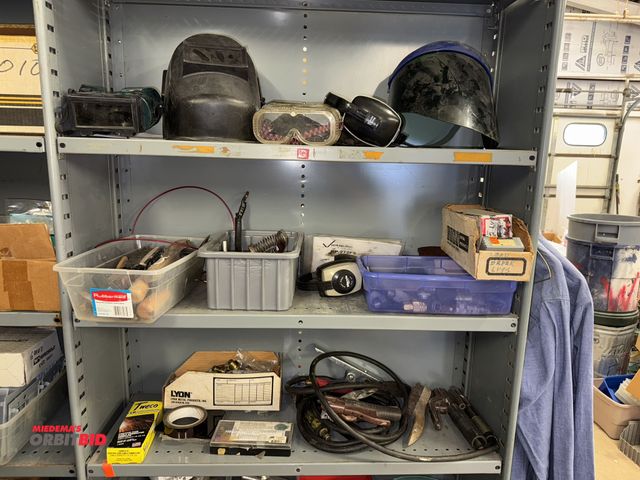 Lot 1-6392 - Lot of assorted welding accessories, includes ground clamps, stick welding leads, safety ear muffs, ...