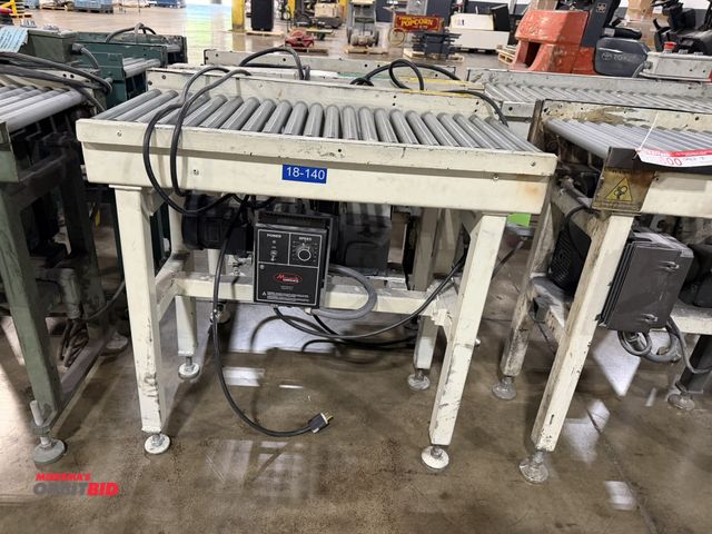 Lot 1-5601 - Set of (2) 15" width x 36" length powered roller conveyor units with 3 phase electric motors, and va...