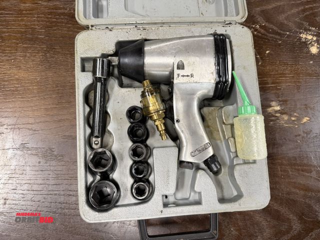 Lot 1-11070 - (1) make and model unknown, 1/2" air impact wrench kit with sockets, sizes 7/16" up to 1", and (1) a...