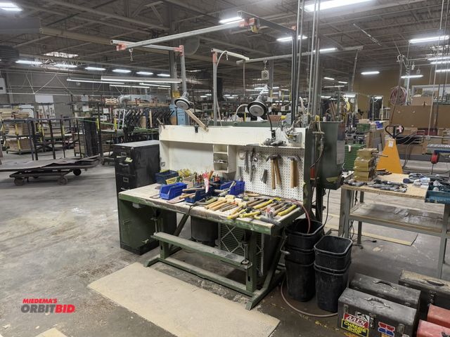 Lot 1-16457 - (1) down draft work station table with electric motor, 75" length x 30" depth, with overhead work st...