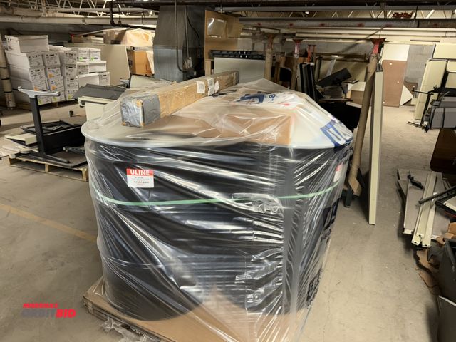 Lot 1-17062 - Lot of (3) 55-gallon, open top, black steel drums with lids, and (1) extra 55-gallon steel drum lid.