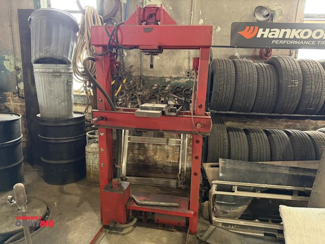 Lot 1-1175 - (1) make and model unknown, hydraulic shop press (31" between uprights with adjustable height base, ...