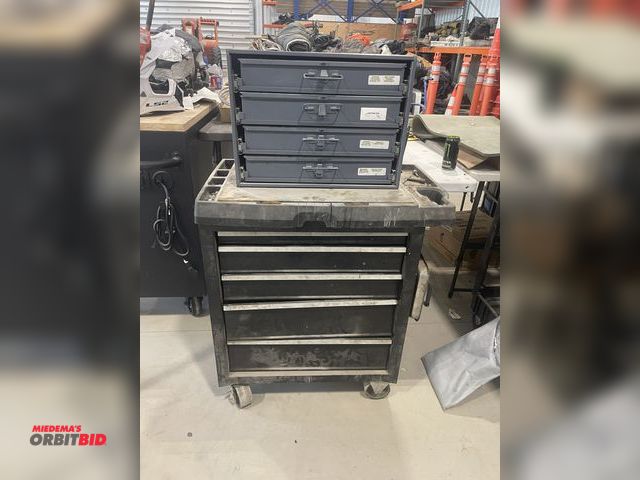 Lot 1-18774 - (1) rolling Husky 5-drawer tool box, 30" wide x 20" deep x 34" tall, with assorted hand tools, wrenc...