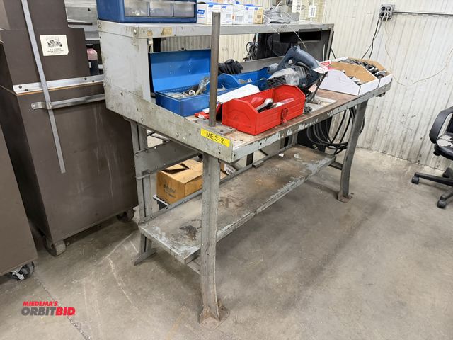 Lot 1-15169 - (1) metal work bench, 6' length x 34" depth x 34" height, with mounted air regulator, work light, do...