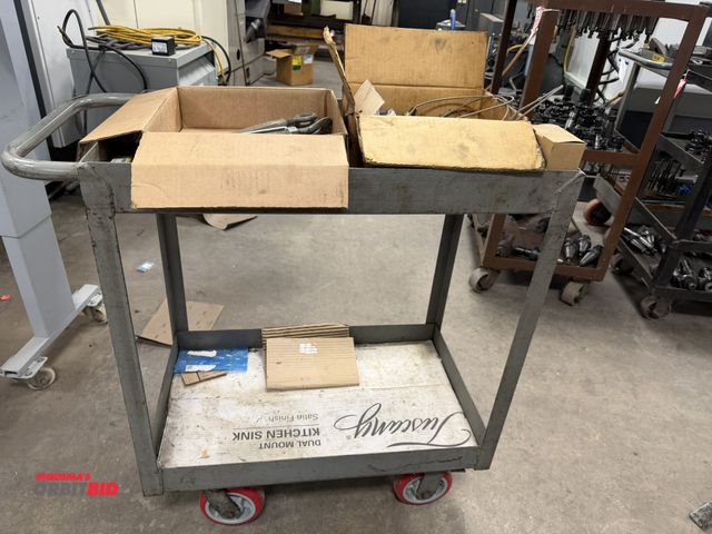 Lot 1-1965 - (1) 31" length x 37" height x 18" depth, 2-tier steel shop cart with assorted turnbuckles, eye bolts...