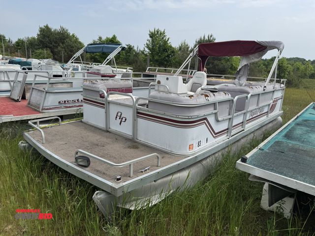Lot 1-6569 - (1) Aqua Patio 20' pontoon boat, Johnson 28 HP outboard motor, Hull ID #GDY7406CF292, weather damage...