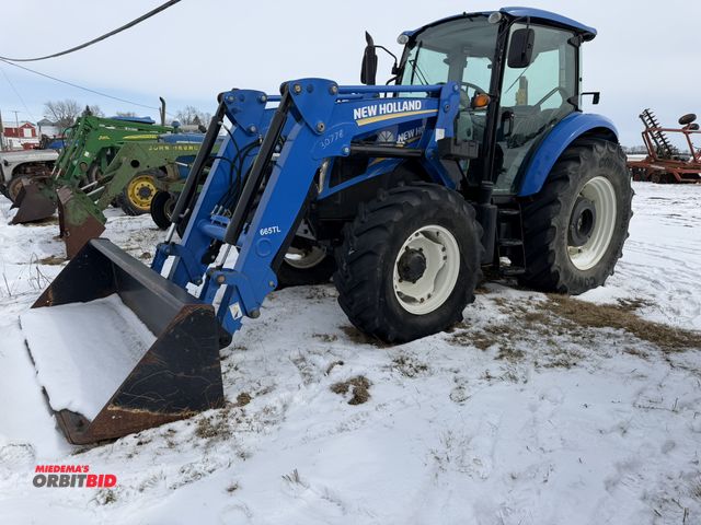 Lot 1-11777 - (1) New Holland T4.95 loader tractor with 665 TL loader attachment, cab with stereo, heat and A/C, 4...