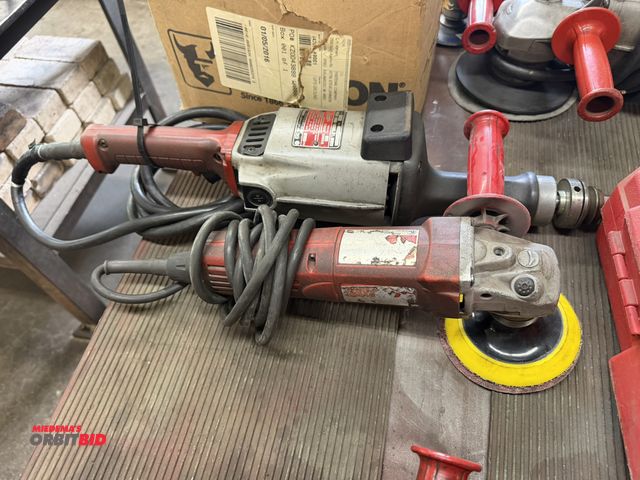 Lot 1-6445 - (1) Milwaukee (model unknown) 120V single phase angle grinder, and (1) Milwaukee Cat #5743, 6" strai...