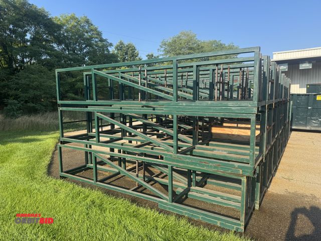 Lot 1-19865 - Lot of (25) Metal stackable industrial racks with fork pockets.  12’ long x 29” x 29”