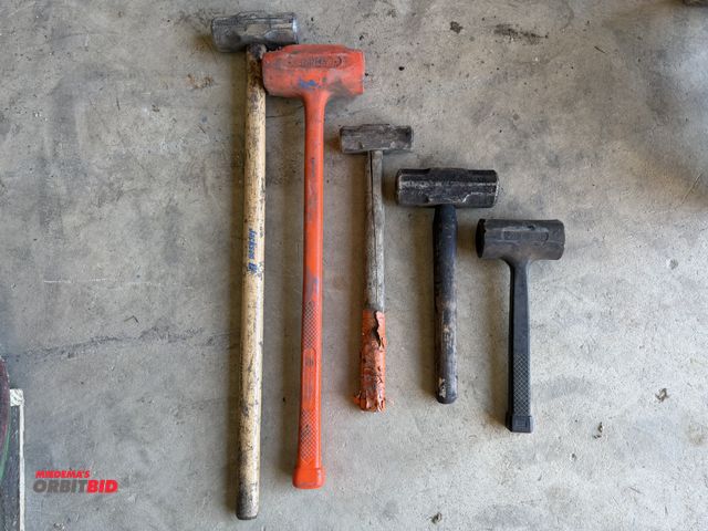 Lot 1-1352 - Lot including (1) dead blow hammer, (3) various sledgehammers, and (1) Stanley heavy duty 8' dead bl...
