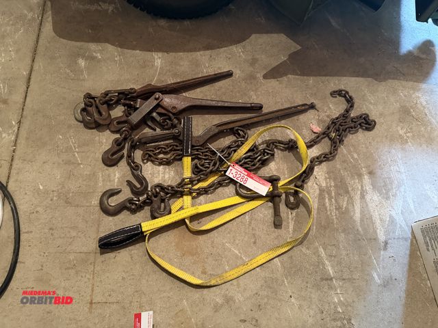Lot 1-3288 - (3) Chain binders and assorted lifting chains