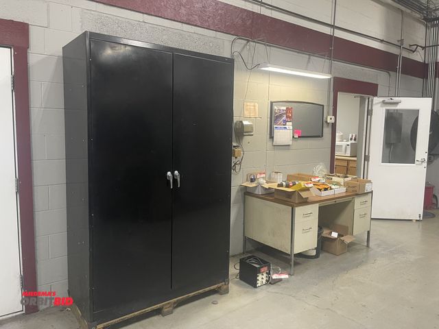 Lot 1-19323 - (1) Tennsco 48" 2-door metal storage cabinet, and (1) 60" steel desk, does not include contents.
